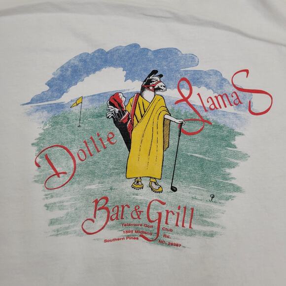 Vintage 90s Funny Dollie Llama Shirt XL/2XL 24x27 White Bar-&-Grill - Picture 9 of 15